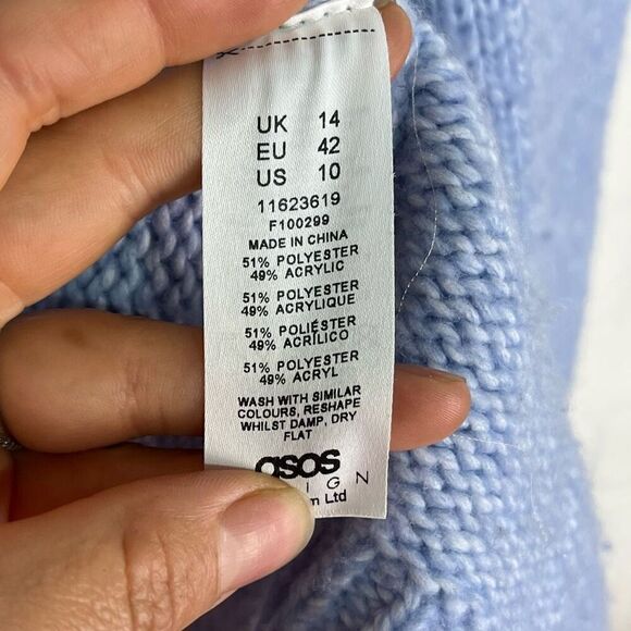 ASOS Womens Knit Cardigan Size 10 Baby Blue Cottagecore Cozy - Picture 7 of 11
